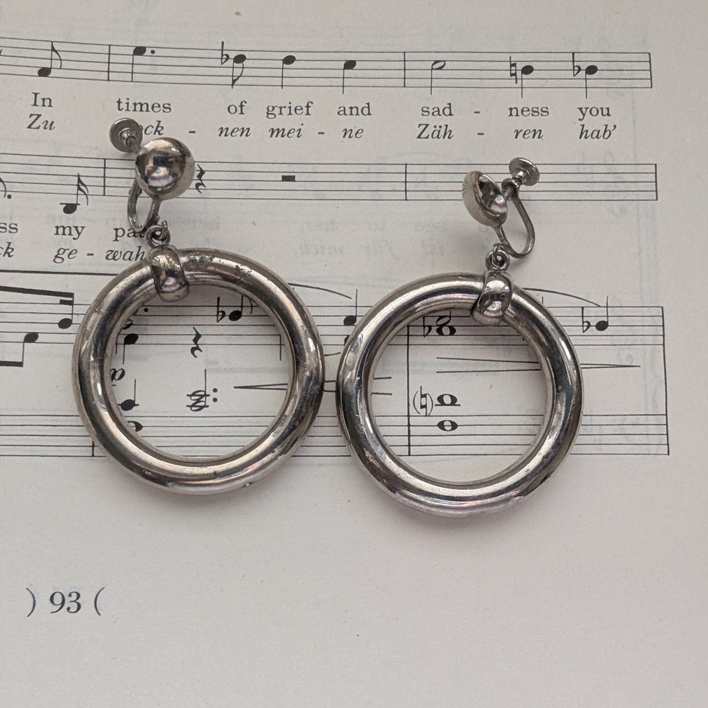Silver Hoop Earrings Screw Back